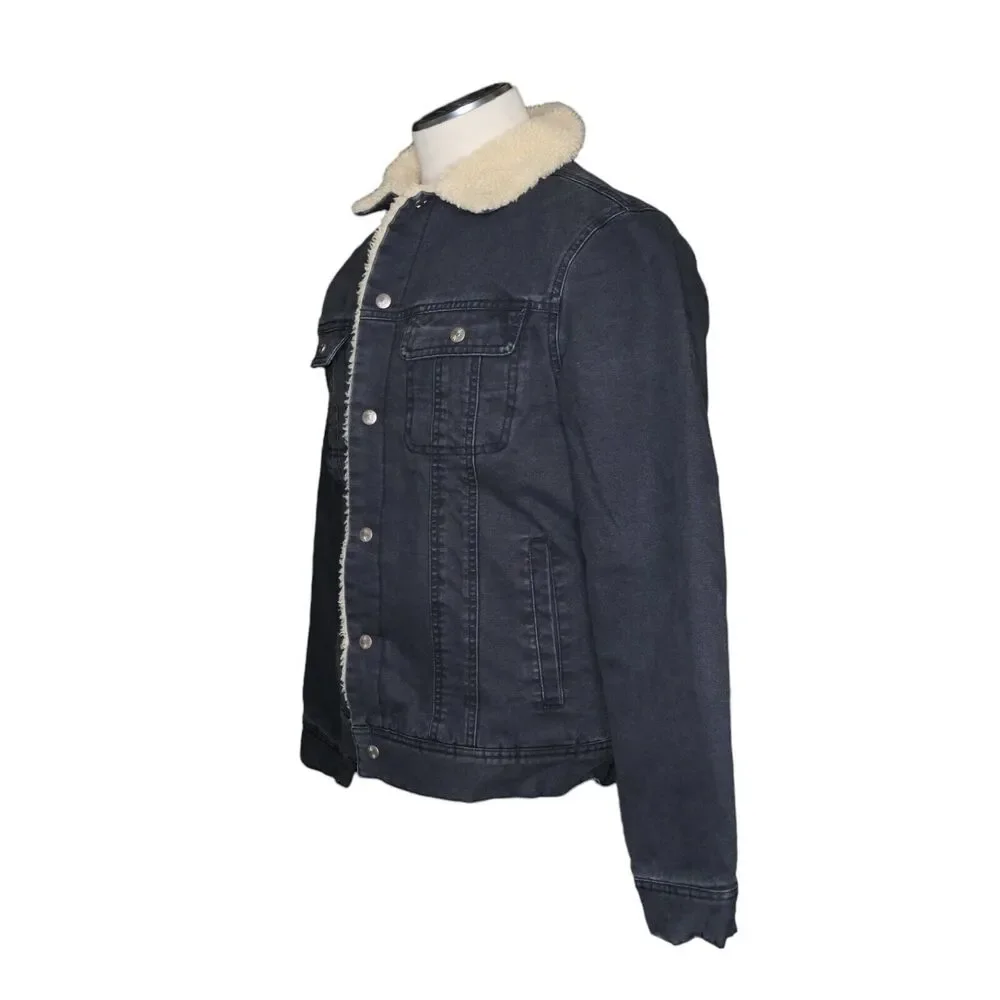 NWOT Faherty Timberline Trucker Jacket Medium - Sherpa Collar- Washed Black $298